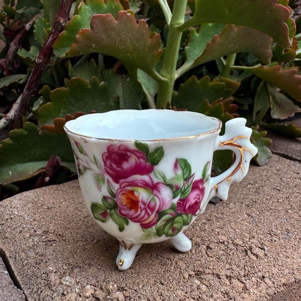 Mini Floral Porcelain Teacup with Roses